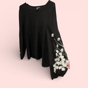 Cute black oversized sweater 3d floral sleeve appliqué beaded detail whimsigoth